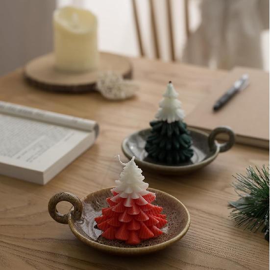 1pack Vintage Ceramic Candle Holders with Handle, Round Farmhouse Ceramic Plate Tray,Sage Holder for Burning,Incense Holder for Meditation Room Home