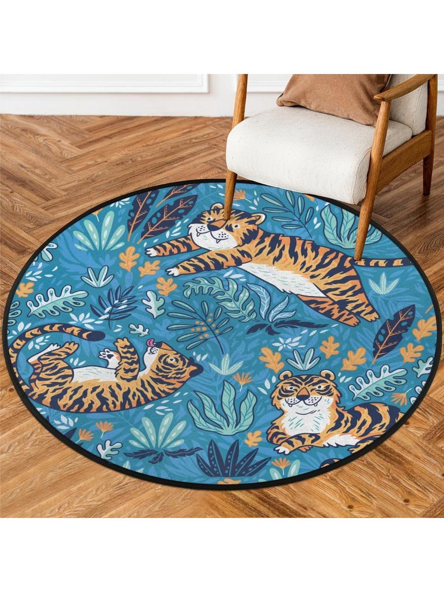 

Cartoon Orange Tiger Round Rug,Washable Soft Circular Floor Mat, Non Slip Low Pile Area Rugs for Kids Room Bedroom Bathroom 100cm