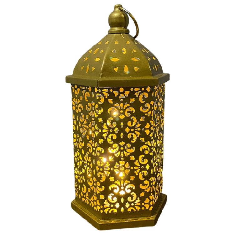 Middle East Arab Metal Vintage Hanging Lamp Hollowed Iron LED Lanterns Battery Operated Home Table Centerpieces Decors