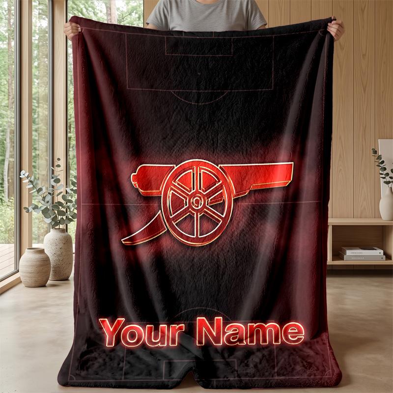 Custom Text Flannel Throw Blanket, Lightweight Cozy Bed Sofa BlanketArsenal FC