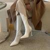 Ins Niche Design! Show Long Legs! Korean Square Head High Elastic Boots, Super High Heel But Knee Thin Boots