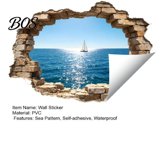 Wandaufkleber zum Abziehen und Aufkleben 3D Zerbrochener Meeresblick Aufkleber, Kokospalmen Strand Dekorative Abziehbilder, Abnehmbar Aufkleber Wasserdicht für Wohnzimmer, Schlafzimmer,
