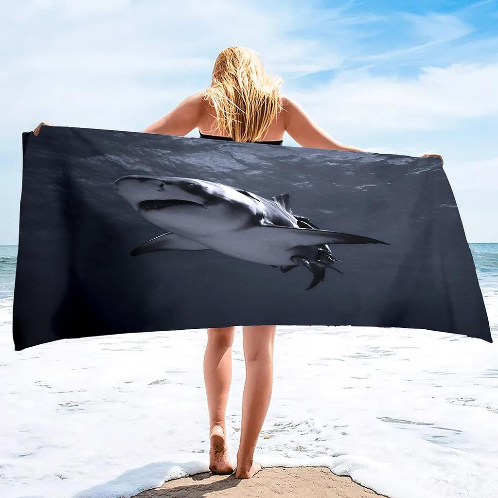 Shark Beach Towel for Boys Shark Bath Towel Print Pool Towel Super Soft Plush Sandless Shark Towel for Shark Lovers Beach Towels