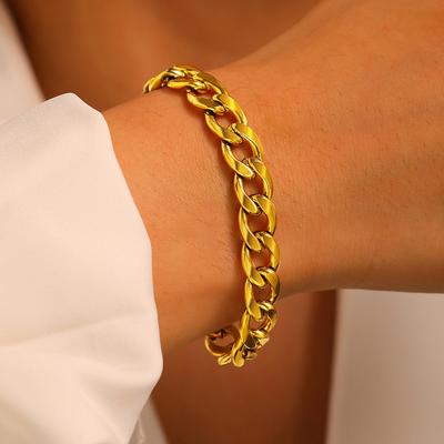 Stainless Steel Bracelets Hip-hop Exaggerated Cuban Chain Punk Retro Bracelet For Women Zircon Banquet Non-fading High-quality