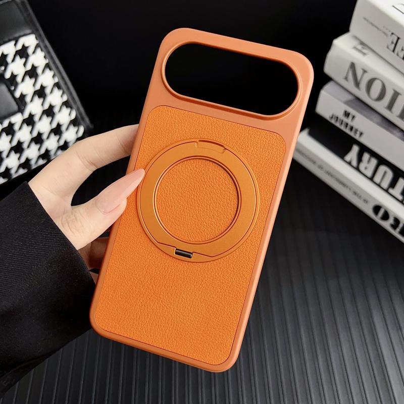 For Honor 500 Honor 500 Pro Case Litchi Grain Leather Strong Suction Metal Kickstand 360° Rotatable Spray Coating Hybrid Cover