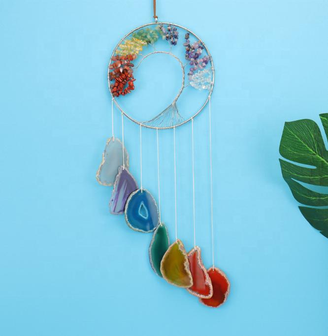 Chakra Natural Stones Tree of Life Wind Chimes Sun Catcher Window Decoration for Home and Garden Unique Wall Decorative Crafts