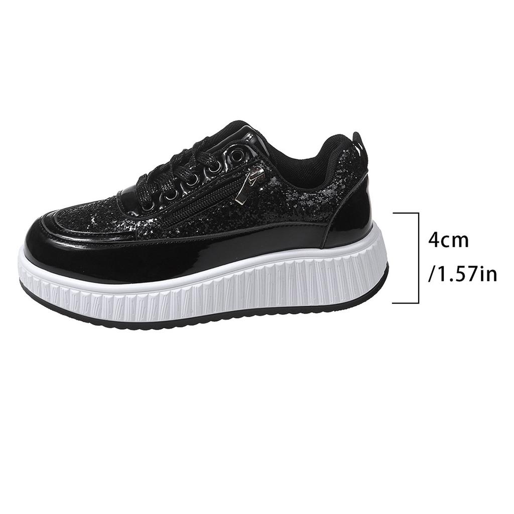 Thick Sole Glitter Trendy Casual Shoes Low Cut Flat Lace-UP Walking Shoes Women Anti Slip Comfort Sneakers Platform Zapatillas