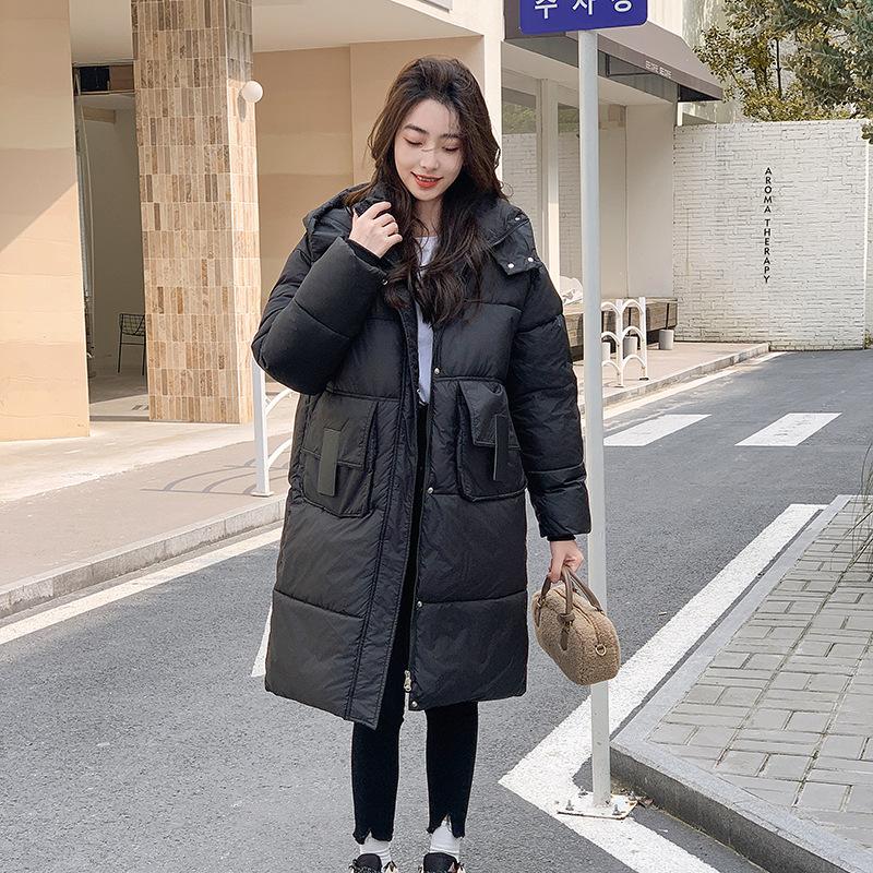 Down and Padded Jacket 2025 Winter New Korean Version of Over-the-knee Long Padded Jacket Women's Loose Thickened Jacket Hooded Cotton Jacket