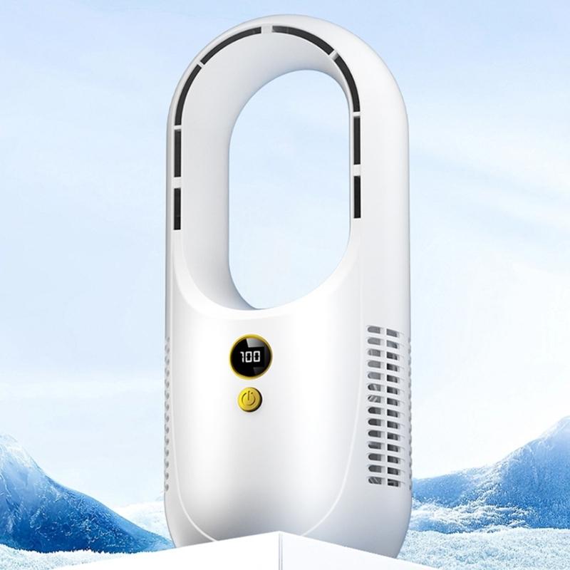 Bladeless Tower Fan USB Outdoor Fan Large Battery Rechargeable Fan Cooling Fan ABS Texture for Travel and Camping
