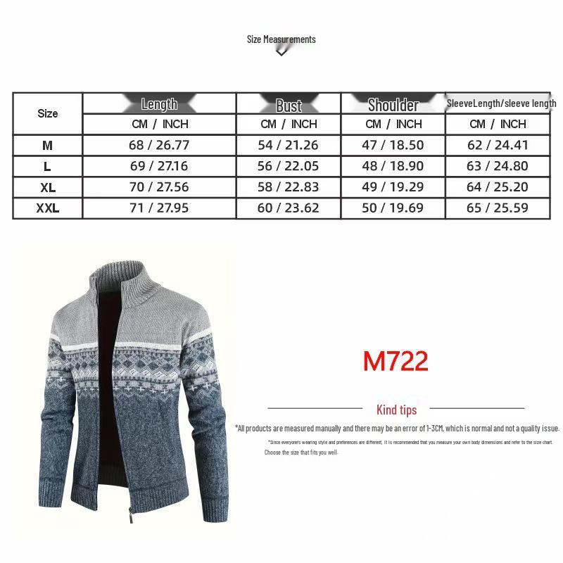 Men's Winter High Neck Plush Knit Slim Fit Cardigan Sweater