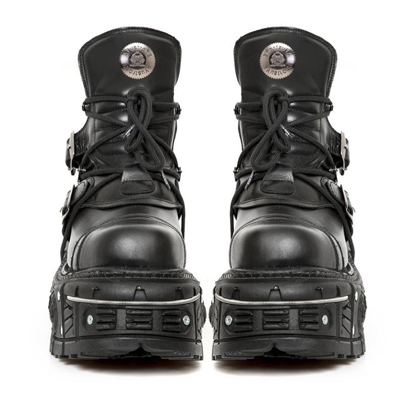 Dark Gothic Chunky Platform Leather Combat Boots Handmade Punk Ankle Boots for Women
