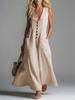 Robe longue maxi décontractée pour femme, couleur unie, col en V profond, sans manches, avec poches plaquées
