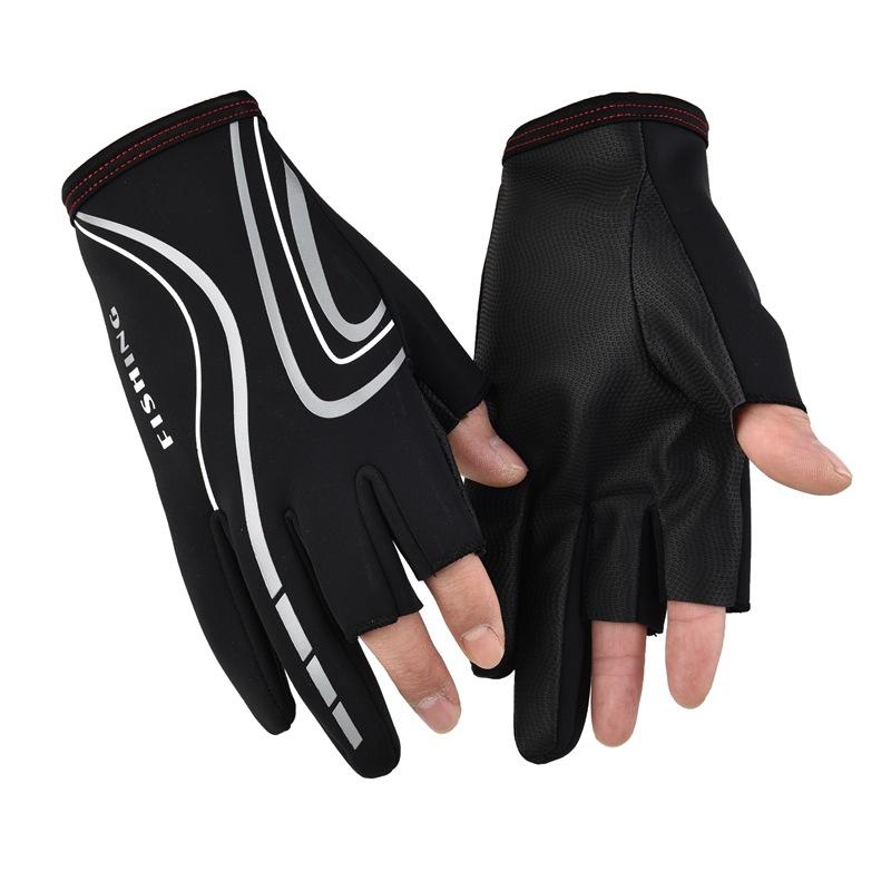 Spring and summer ice silk sunscreen men's gloves leak three fingers fishing breathable high elastic gloves outdoor riding driving gloves