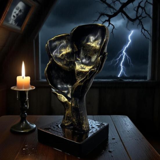 Gothic Bronze Face Sculpture Abstract Dark Art Human Face Resin Figurine Statue Home Office