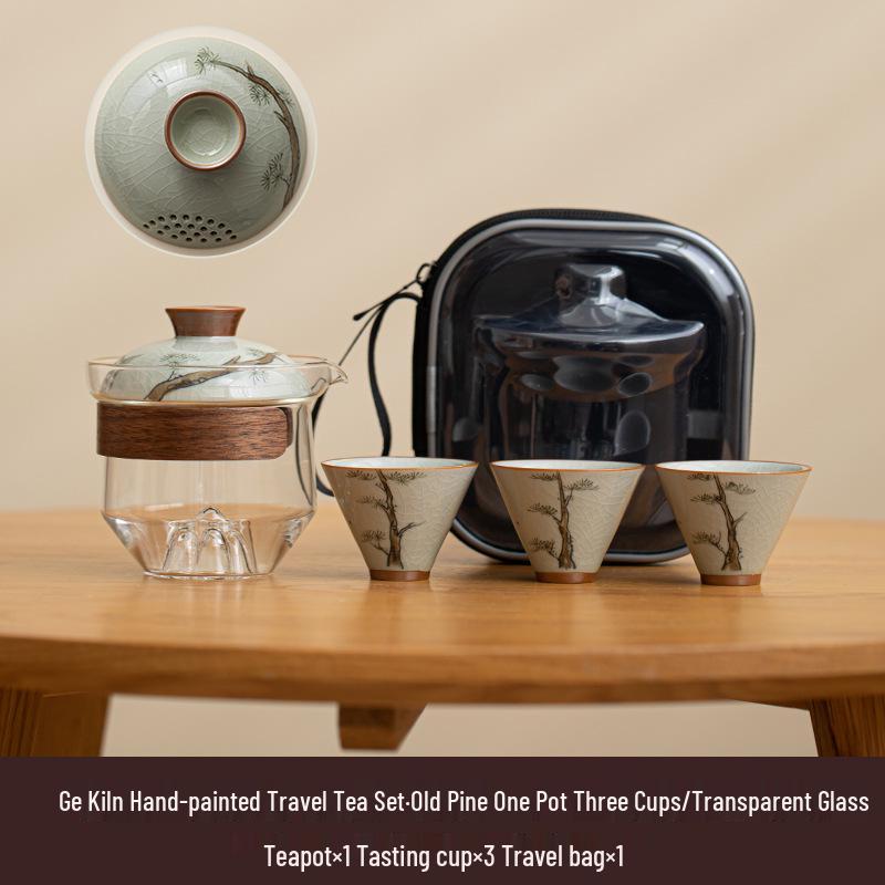 Portable Hand-Painted Travel Tea Set with One Pot and Four Cups – Perfect Business Gift