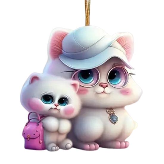 

2D Плоский Кот Автомобильный Шарм Зеркала Заднего Вида Акриловый Мультяшный Кот Рождественская Елка Подвеска 8 cm 2