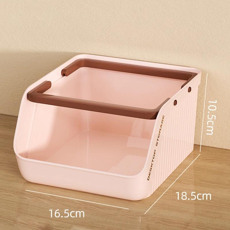 Storage Basket, Large Opening Plastic Handle Basket, Large Capacity Slanted Mouth Portable Storage Box, Desktop Organizing Box