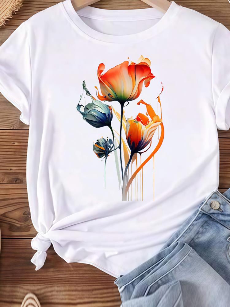 (Asian Size) Love Heart Butterfly Trend Women Tee Top Clothing Casual T Shirt Fashion Printed Lady Female Graphic  Short Sleeve T-shirts