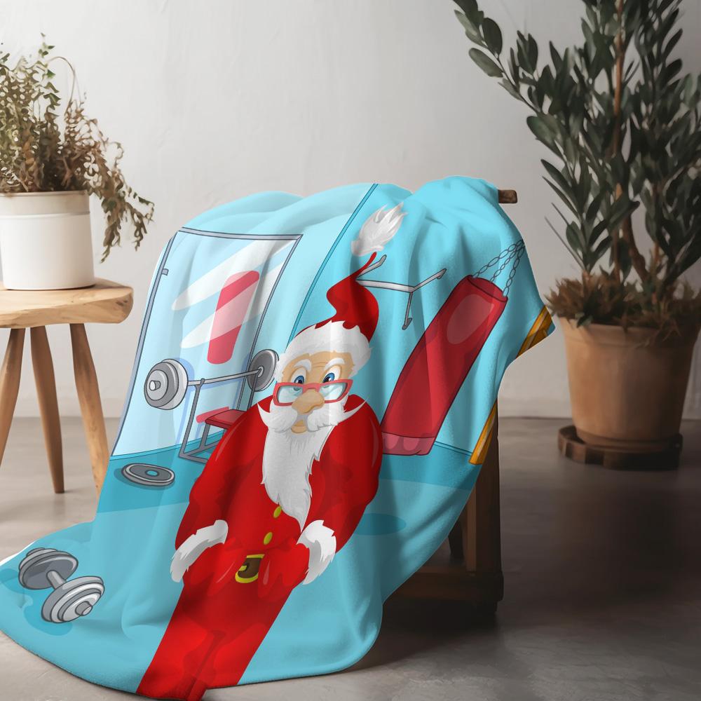 

Santa Claus Throw Blanket Festive Holiday Christmas Gift Cozy Warm Soft Home Decor Reversible Plush Bedspread Couch Cover Gift f 75x90cm