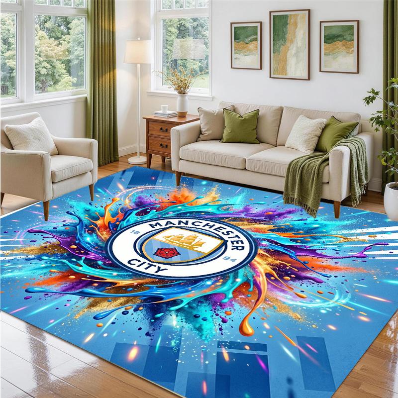 Manchester City Design Crystal Velvet Rug Soft Decorative Mat for Bedroom Entrance