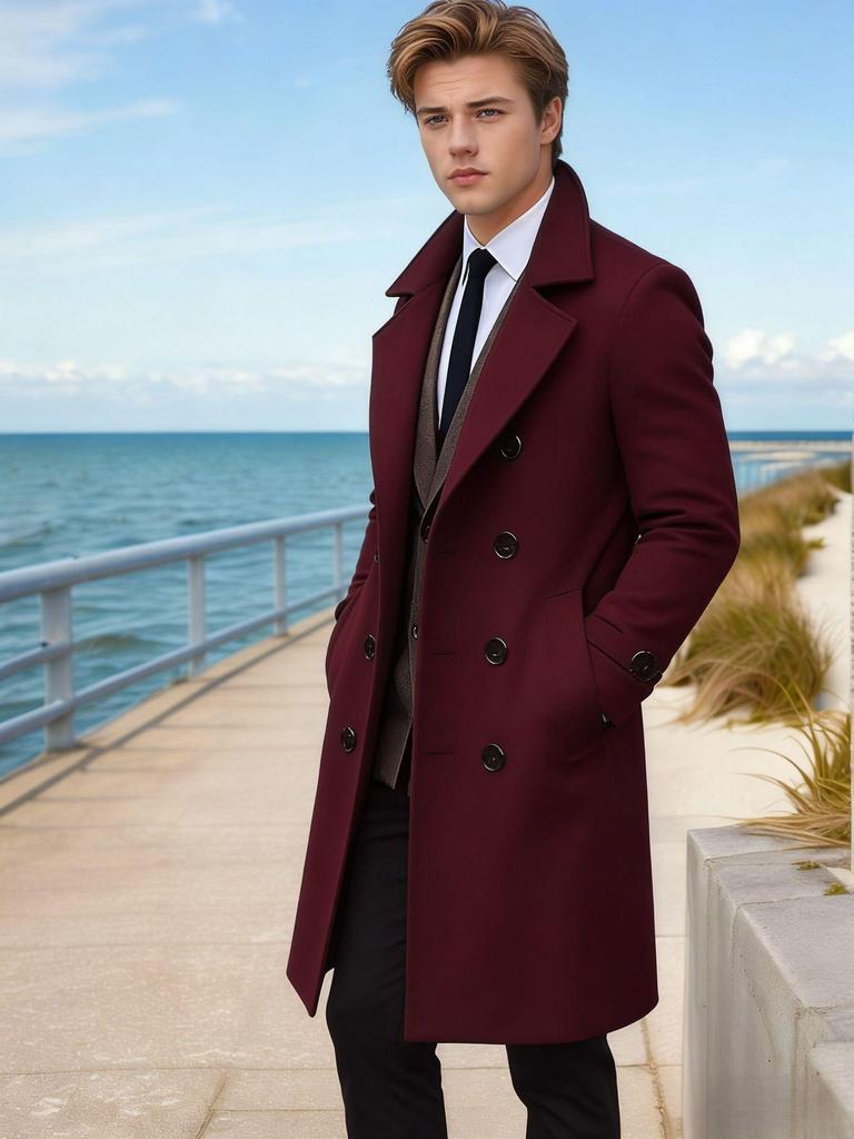 2025 European Men's Woolen Mid-Length Single-Breasted Fashion Overcoat
