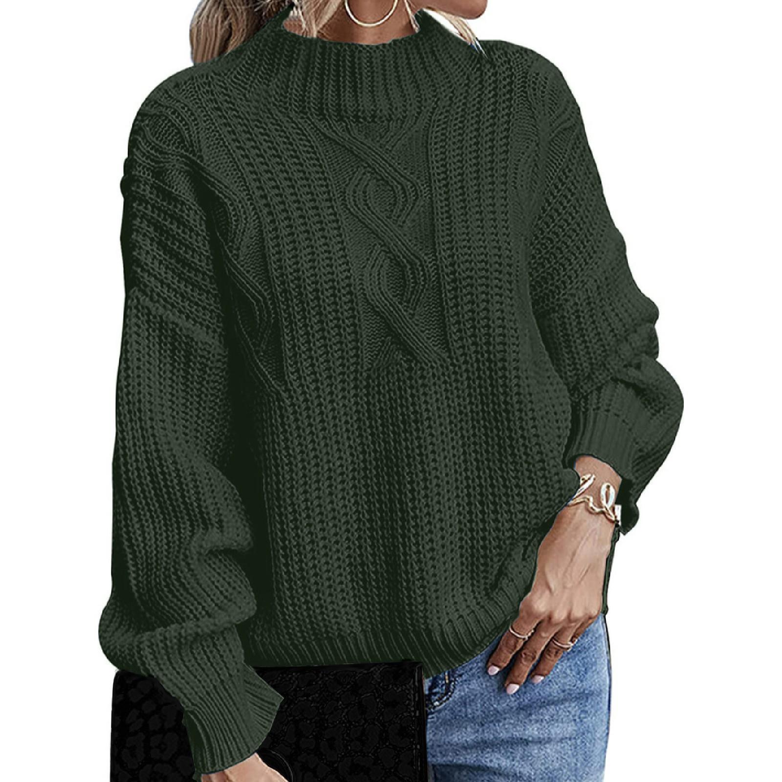 

Женский свободный удобный свитер с воротником, однотонный вязаный свитер с длинными рукавами, пуловер M зелёный
