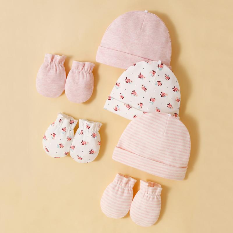 3 Ensembles de Bonnets et Gants pour Bébés Filles 100% Coton Doux et Confortables Prévenant les Griffures sur le Visage Mode Simple white