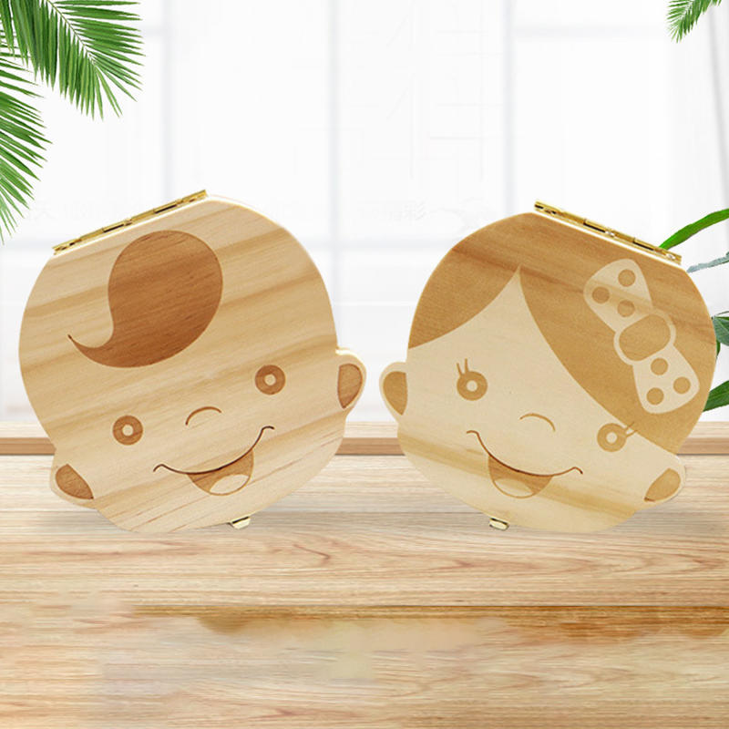 Baby Tooth Box Wooden Kids Milk Teeth Organizer Storage Boys Girls Baby Souvenirs Gifts Keepsakes Spanish/Dutch/French/German