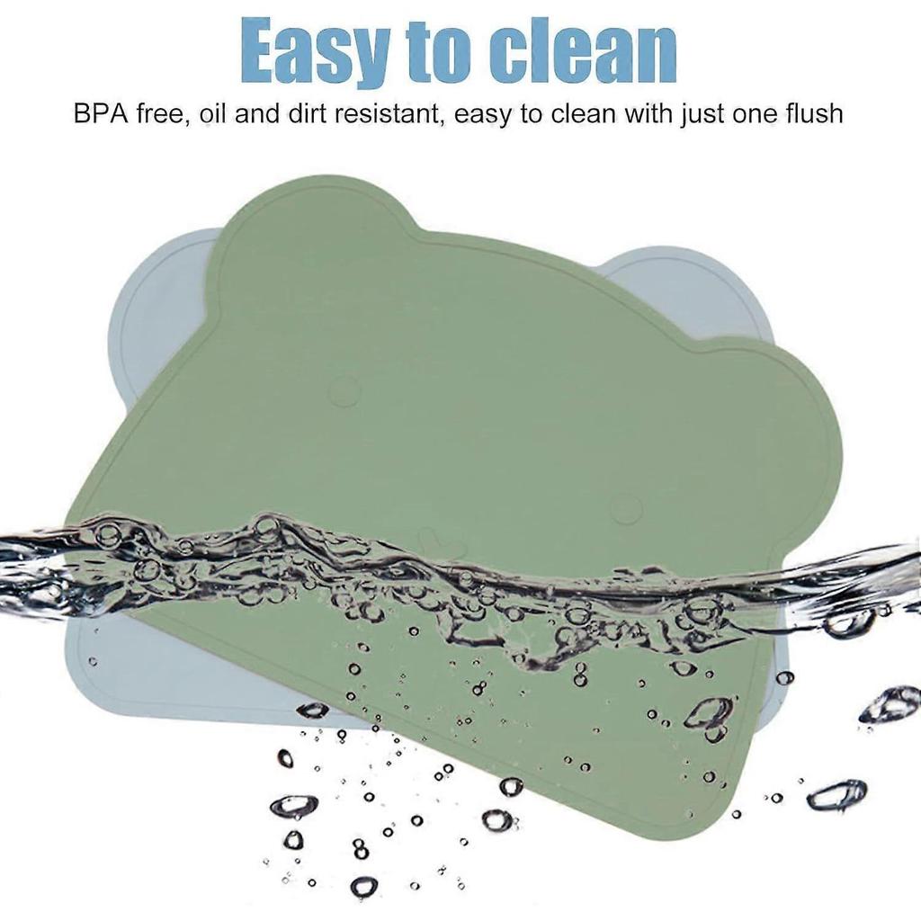 Set of 2 Children's Placemats - Silicone - BPA-free - Stain-resistant - Washable - For Children and Toddlers (blue + Green)