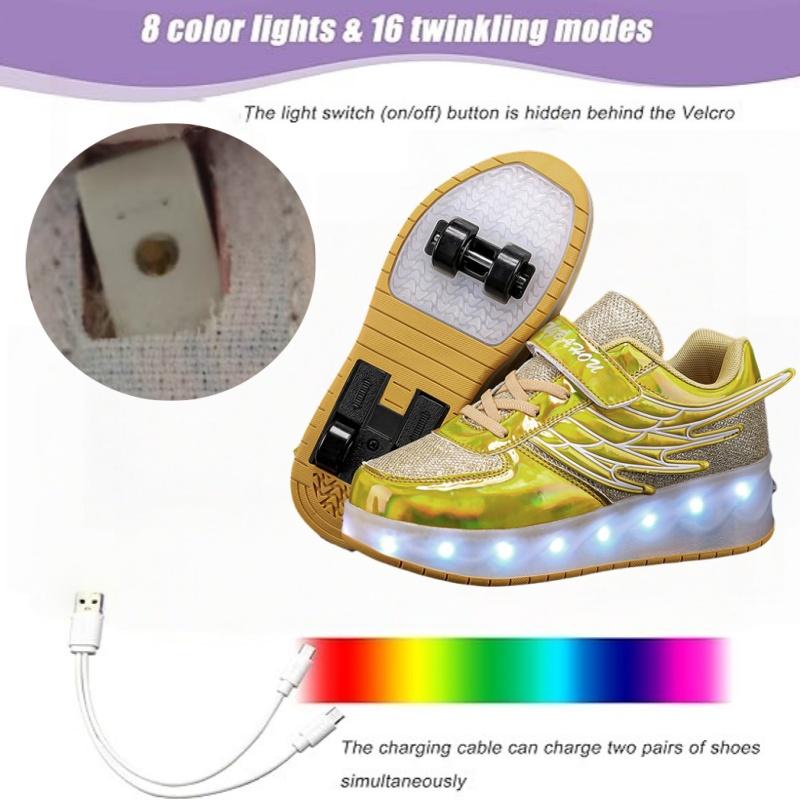 Boys Girls Kids USB Rechargeable Luminous Casual Sneakers LED Light Wheel Outdoor Parkour Roller Skates Sport