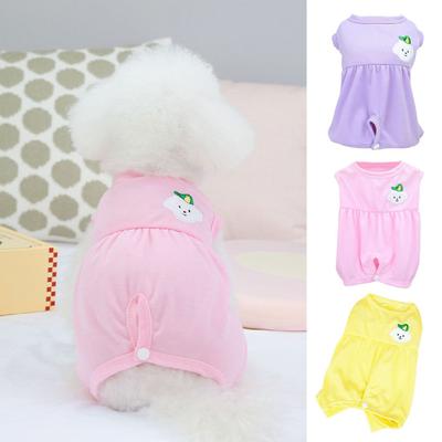 Pet Recovery Suit Embroidered Cartoon Design Button Closure Stretchy Sleeveless Anti-lick Breathable Puppy Surgery
