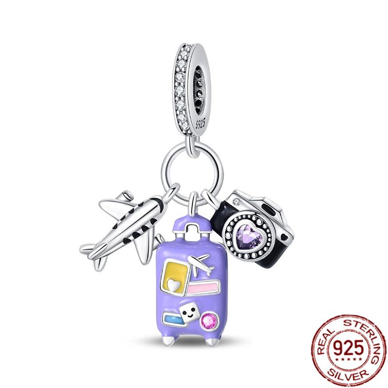 Copper Fashion Travel Airplane Luggage ThreePiece Set Charm Bead Charms Ideal For Women Authentic Bracelets Pendant Do It Yourself Jewellery