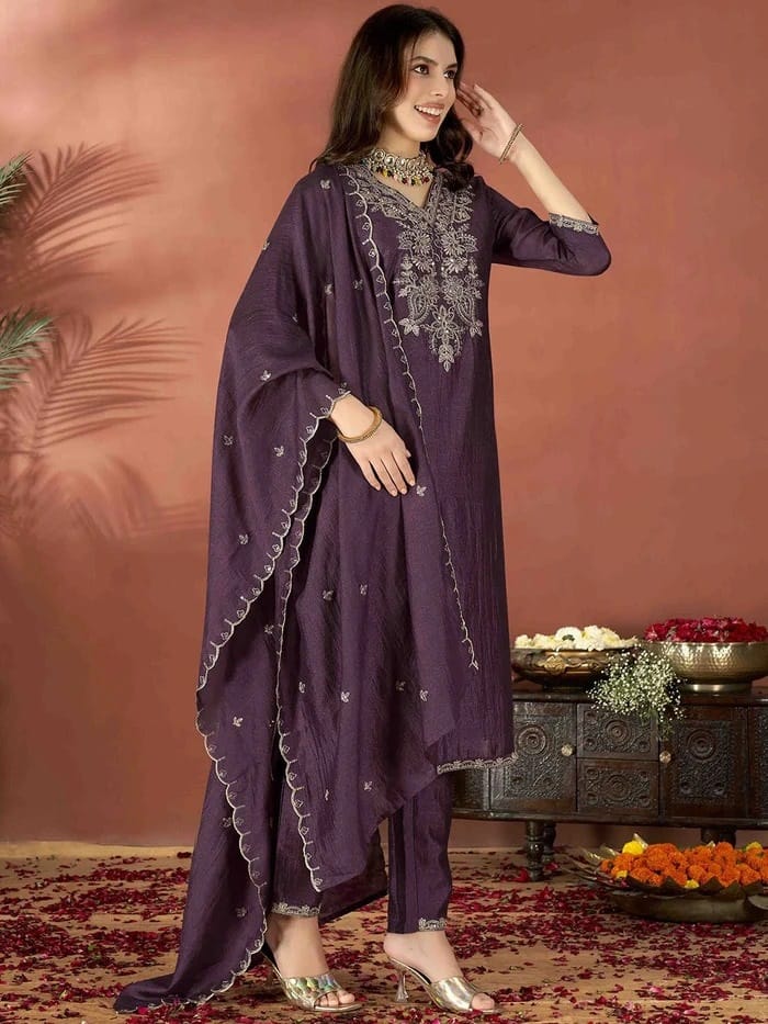 Women Designer Purple Kurti Salwar Suit Indian Bollywood Kurta Pant Dupatta Set Dress