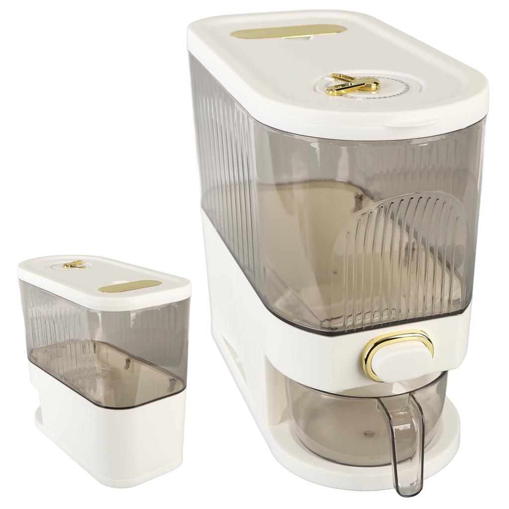 Rice Dispenser Clear Button Operation Odorless Dry Food Storage Container with Measuring Cup for Grains Beans White L