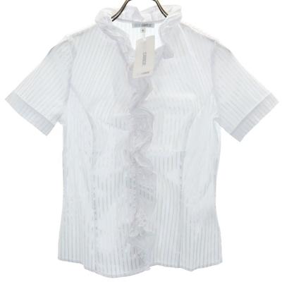 Unused NARACAMICIE Striped Pattern Short Sleeve Frill Blouse Tagged Women Used