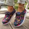 Women Flats Sneakers 2025 Spring Autumn New Women Fashion Canvas Print Flat Shoes Lace Up Woman Outdoor Casual Big Size Sneakers