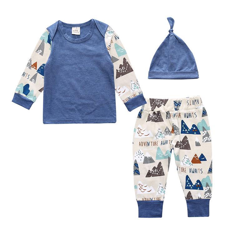 European Style Newborn Baby Outfit: Long Sleeve Top, PP Pants & Hat Set