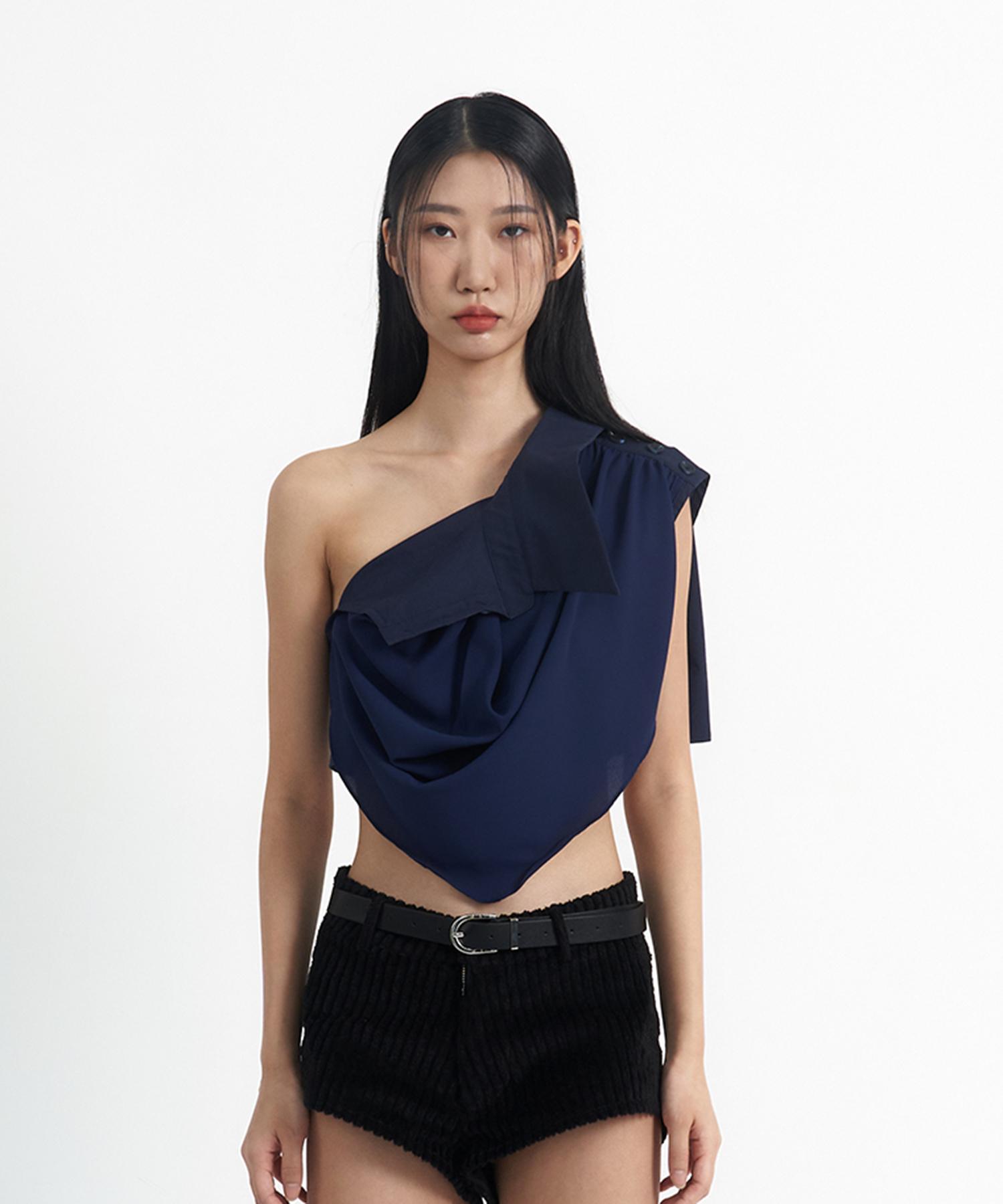 Adverse Asymmetrical Collar Top (Navy)