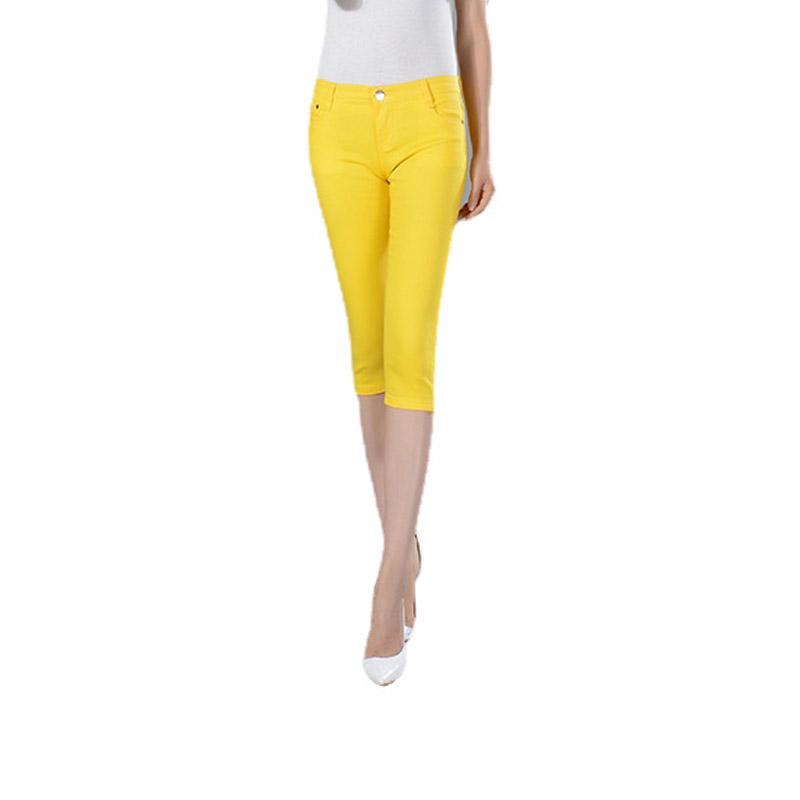 Women Ladies Pencil Pants Summer Pockets Button Skinny Calf Length Pants Casual Stretch 3/4 Trousers Plus Size Female Capris