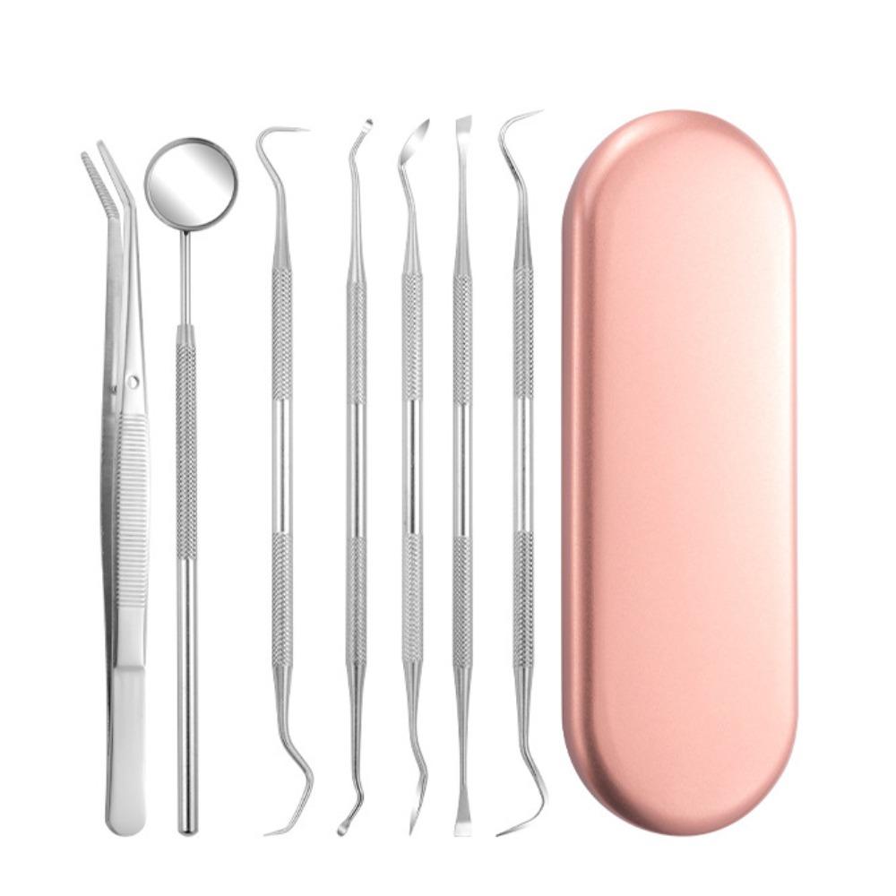 7/8Pcs Stainless Steel Dental Cleaning Tools with Storage Box Tongue Scraper  Adult