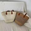 2025 summer new large-capacity retro literary and artistic fan woven shoulder portable women's bag fashionable striped straw bag