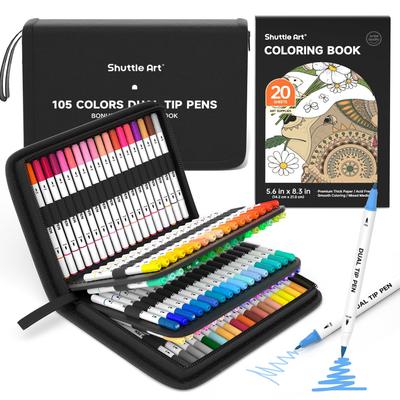 Shuttle Art Brush Pen Watercolor Brush 105 with 1 Coloring Twin Brush Fine Perfect for Picture and Art Comes with a Set, Colors, Book.