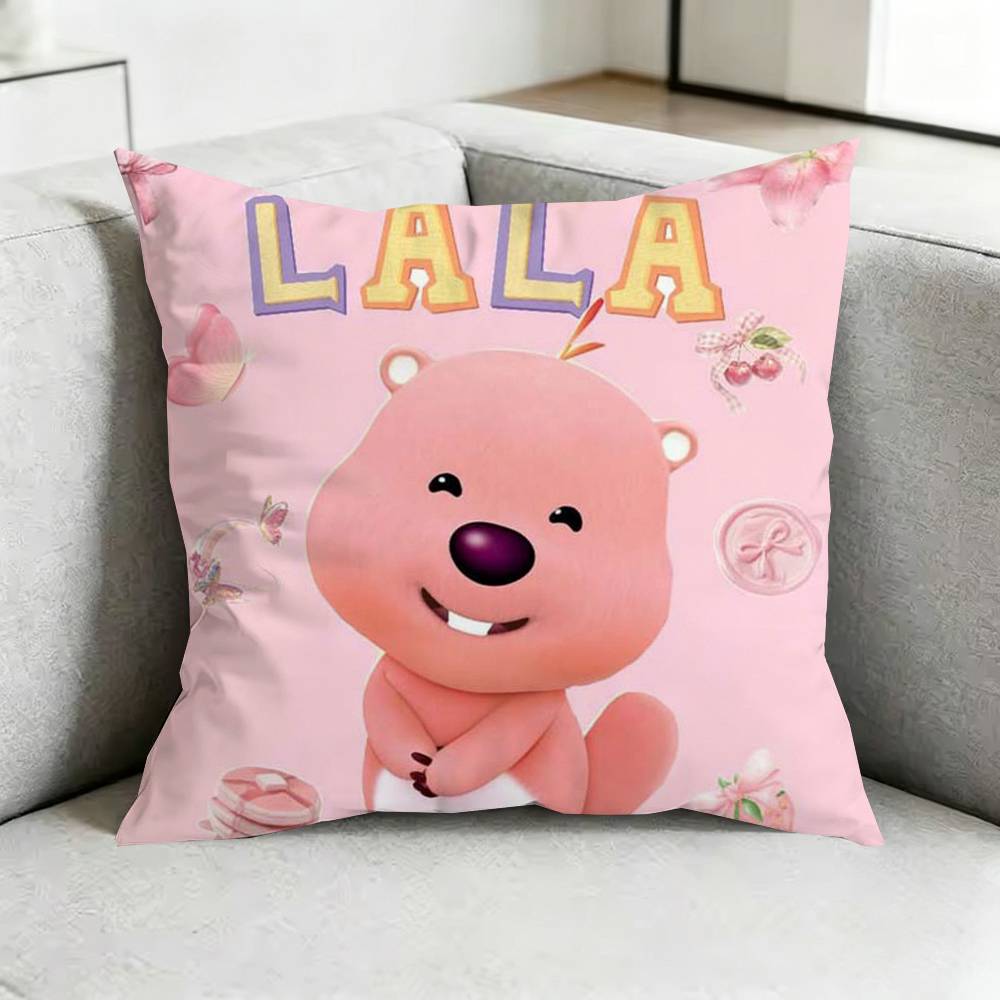 PPink Cartoon LoopyY Square DoubleSided Printed Pillow Case Bedroom Bedside Pillow Sofa Cushion Cover Gift