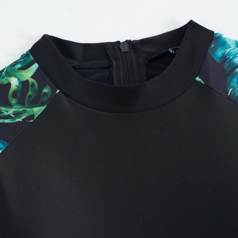 Body Shaping Long-sleeved Printed Round-neck Diving Suit One-piece Boxer Women's Sports Swimsuit