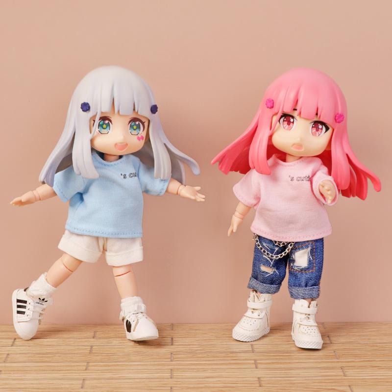 OB11 Puppenkleidung Niedliches Bären-Hasen-Set Kragen Kurzarm-Shorts Mantel für Obitsu11, GSC, YMY, 1/12bjd Kleidung Zubehör