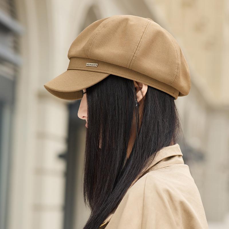 

Весенняя шляпа женская металлическая этикетка модная универсальная темпераментная восьмиугольная шляпа большой обхват головы показывает лицо маленькая шляпа газетчика Average size