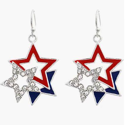 Independence Day Flag Hat, Slippers, Love Earrings, Red, White And Blue Striped Flag Earrings