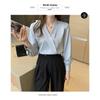 New Spring and Autumn Elegant Pearl Decorated Silk Satin High-End V-Neck Chiffon Blouse for Women