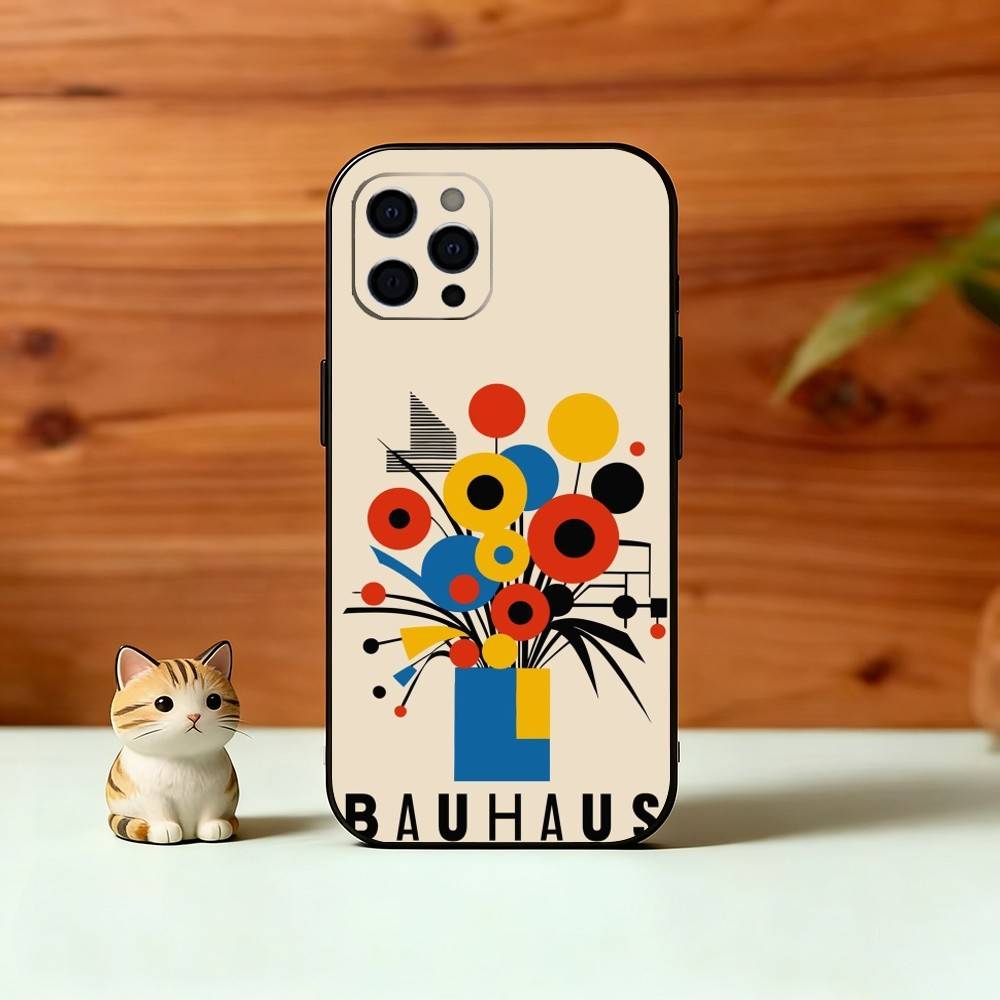 Minimal Bauhaus Pattern Phone Case For iPhone 17,16,15,14,13,12,11 Plus,Pro Max,XS,Soft Silicone Black Cover iPhone14