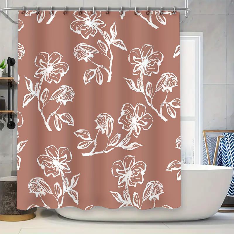 

White Floral Pattern Bath Curtain Waterproof Shower Screen Panel Decor Bathroom Accessories W60H190(CM)-1 Pcs